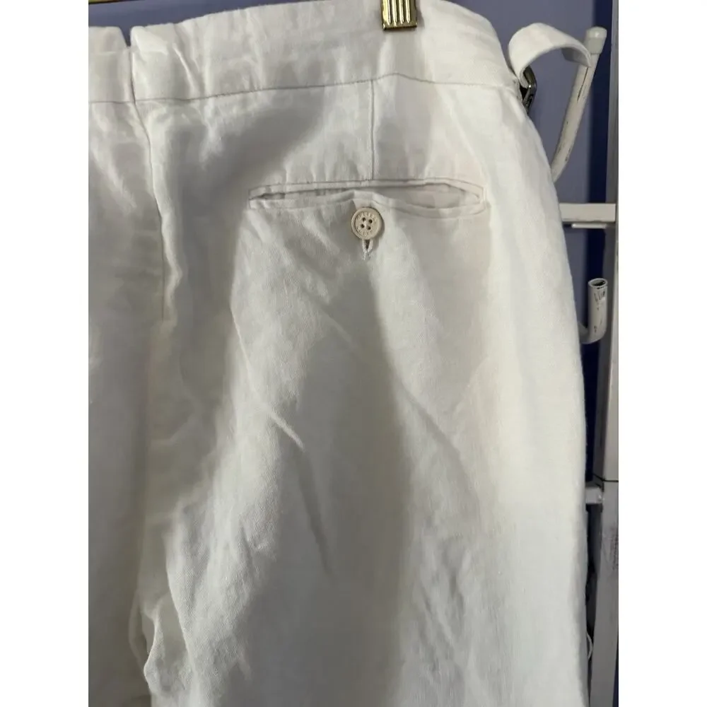 Orlebar Brown 007 Tailored Fit Smart Italian Linen Trousers in White Sand Sz 32